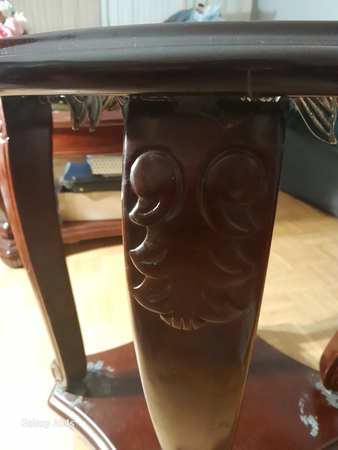 Round Wooden End Table with Glass Top image indicator(2)