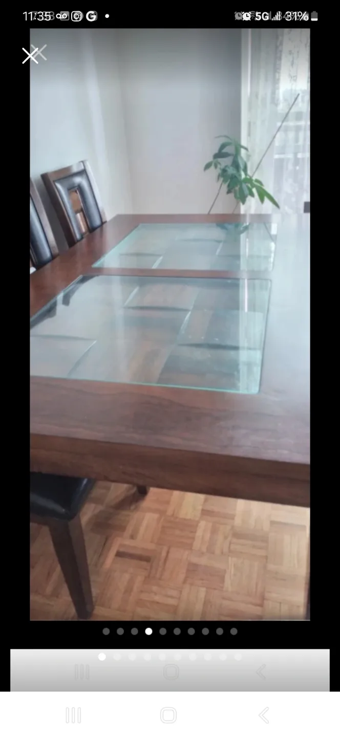 Dark Brown Wood Dining Table with 6 Chairs and Glass Top image indicator(2)