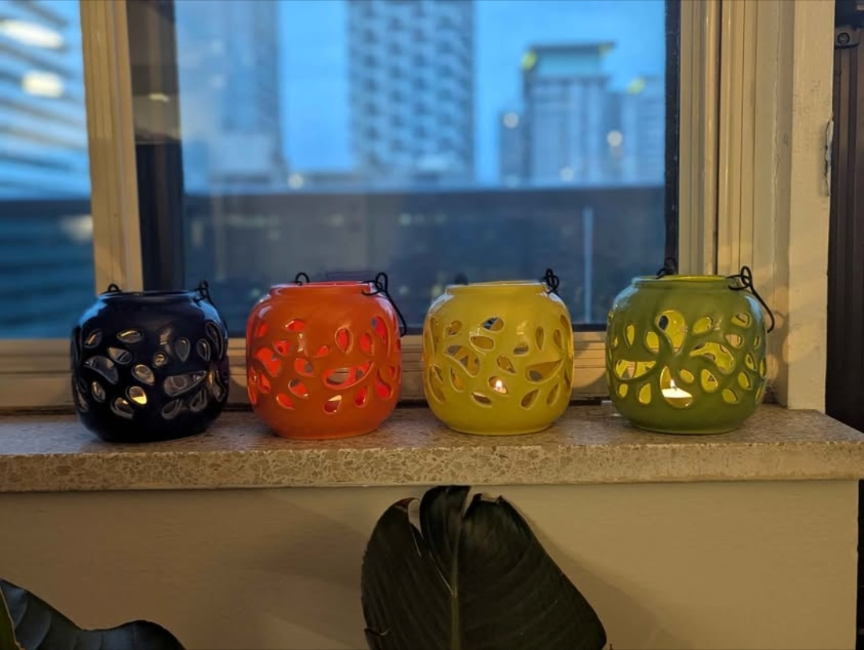 Set of Four Colourful Ceramic Lanterns