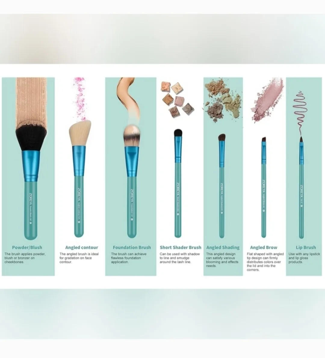 Zoreya Makeup Brush 7pc Set with Case image indicator(8)