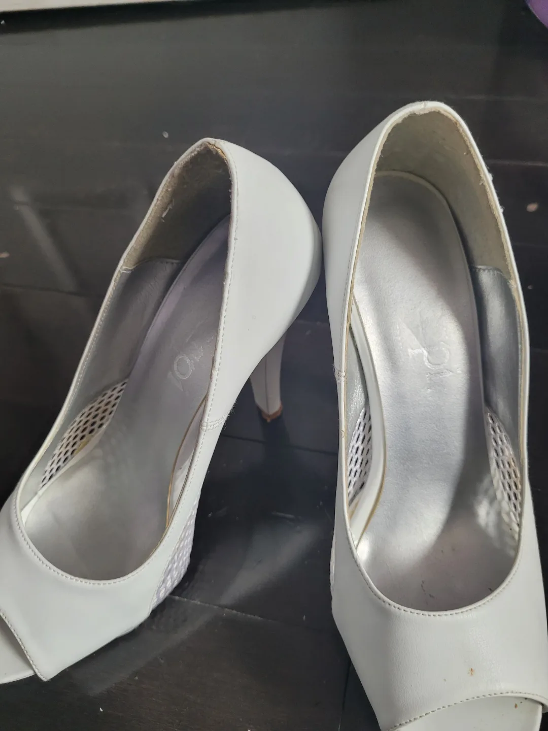 White Peep-Toe Heels, Size 5 image indicator(2)
