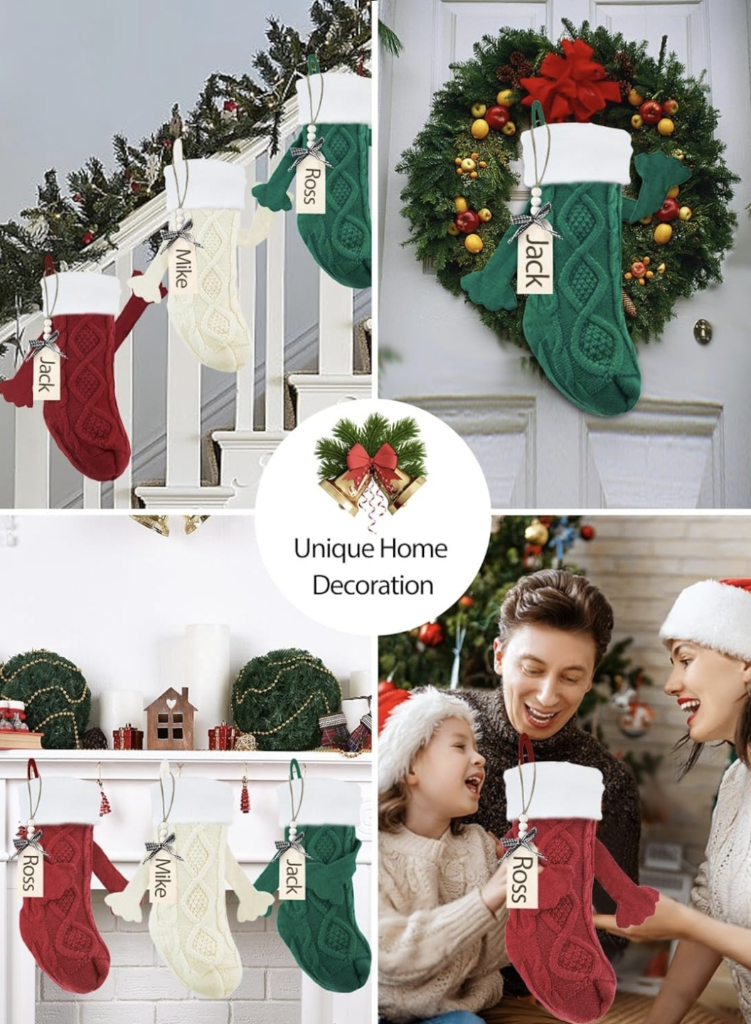 2 Brand New Cute Holding Hands Christmas Stockings, Name Tags - photo 2