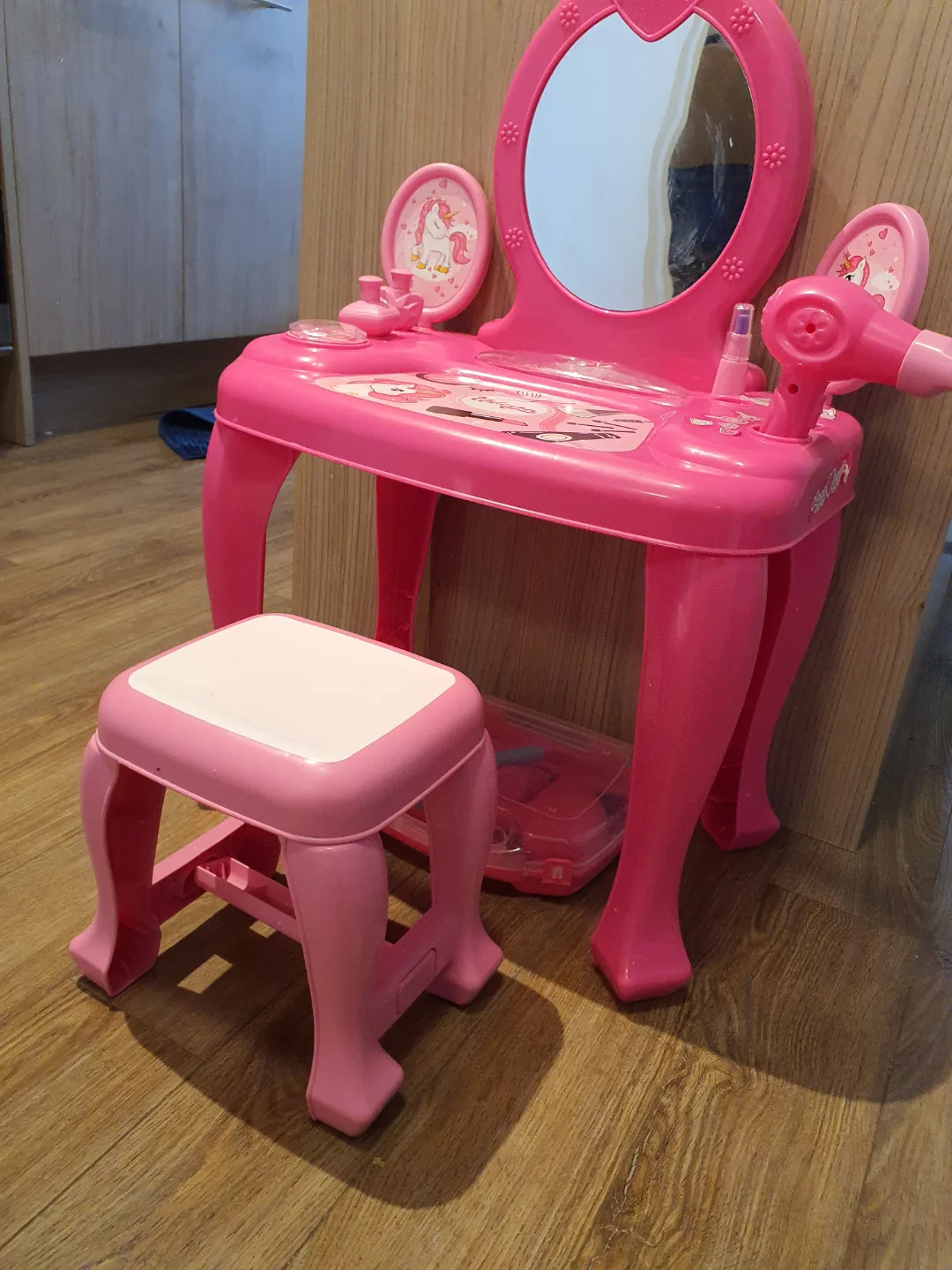 Pink Unicorn dresser table with stool and Accessories#freecycle image indicator(6)