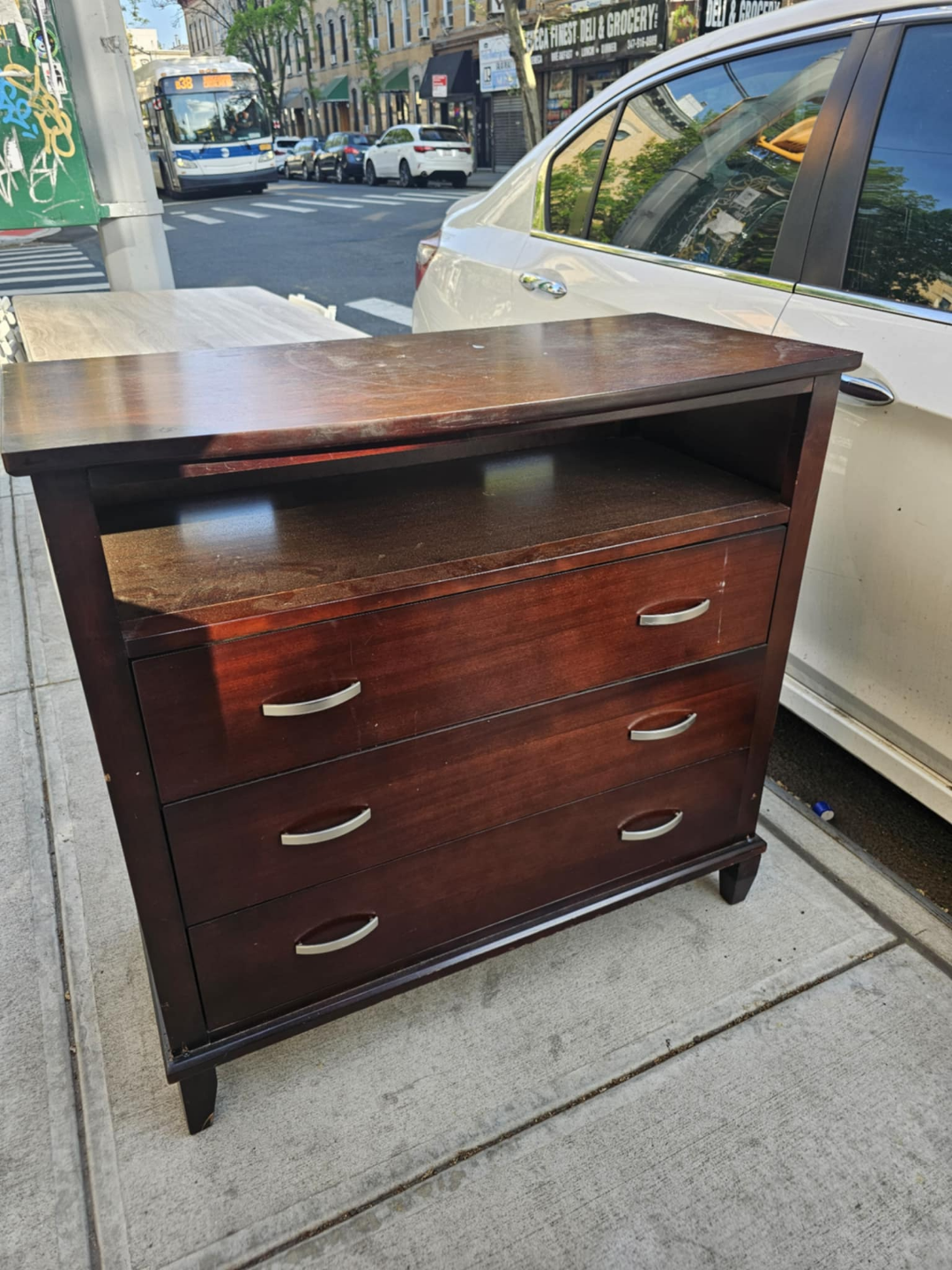 Dark Wood 3-Drawer Chest with Top Shelf