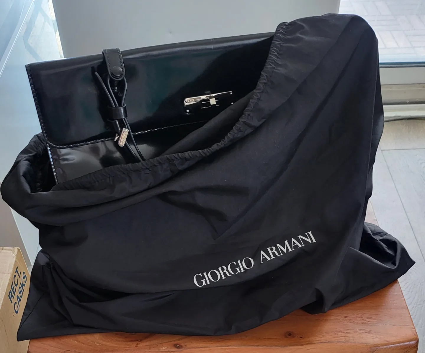 Giorgio Armani Milano Black Patent Leather Handbag thumbnail