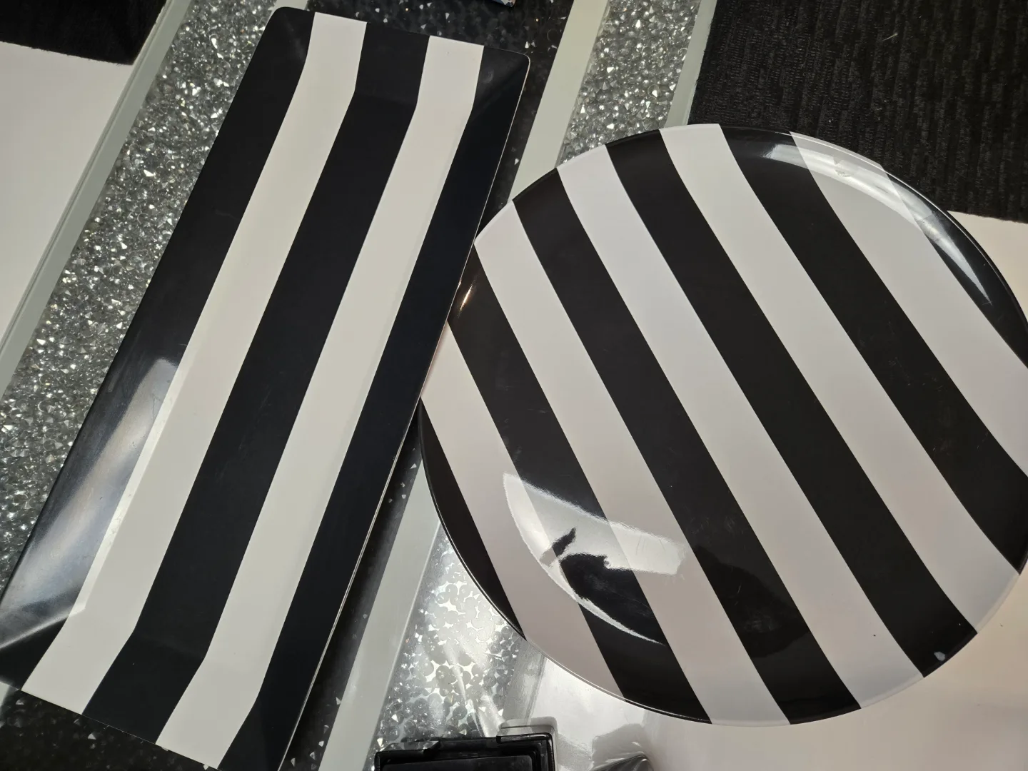 Black and White Striped Serving Platter and Plate thumbnail