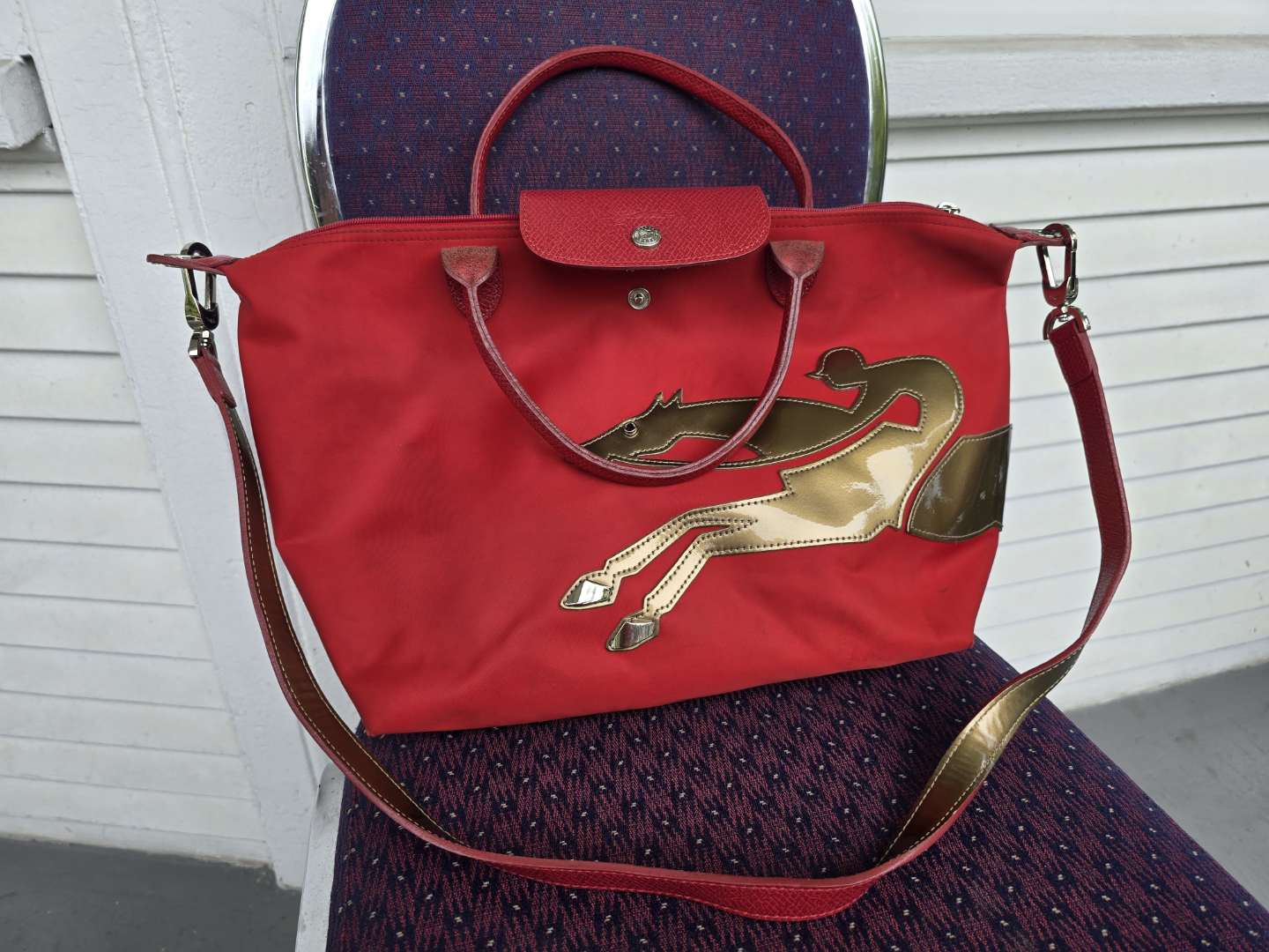 Longchamp Red Horse Le Pliage Tote Bag