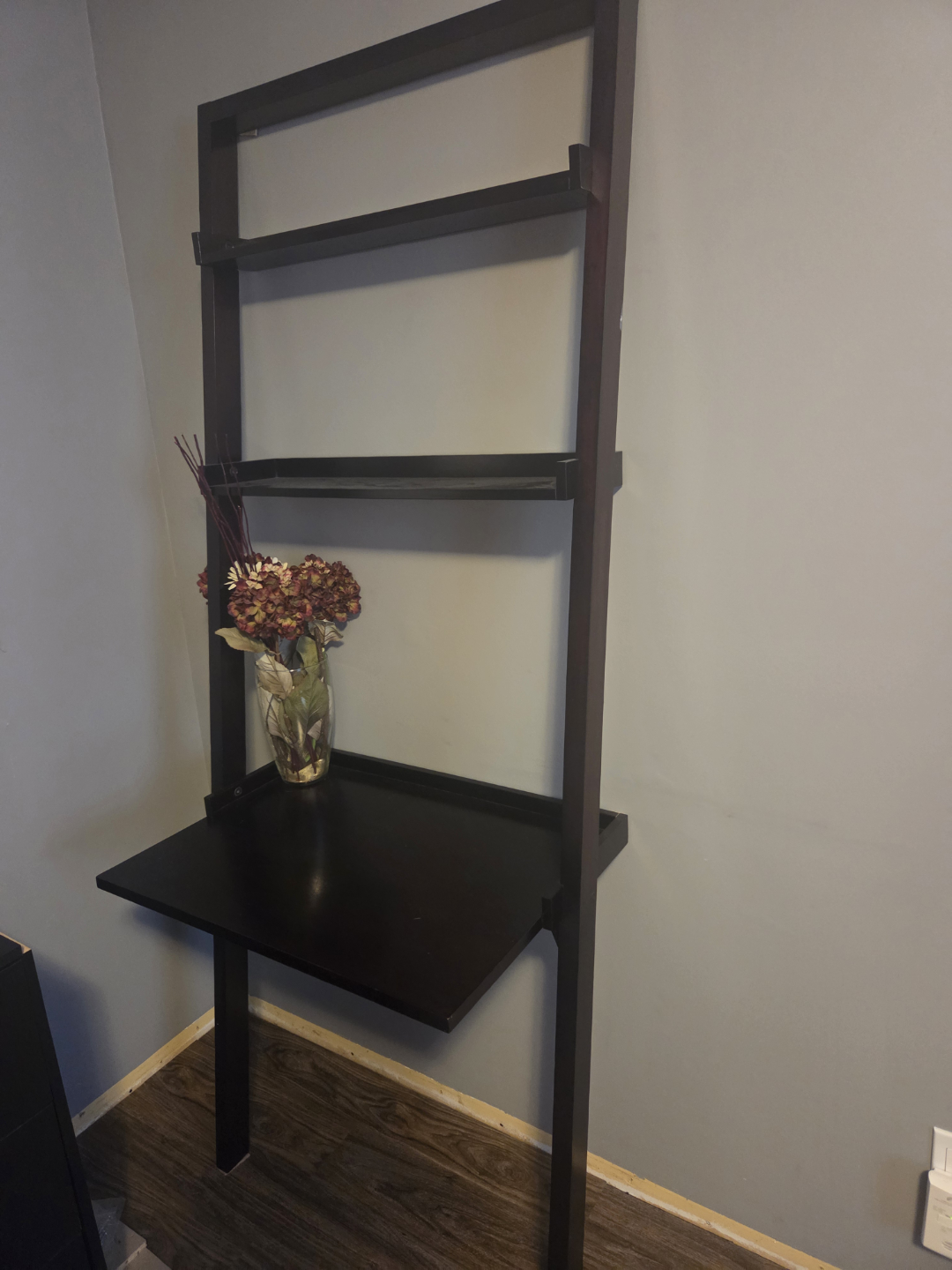 Dark Brown Ladder Desk with Shelves