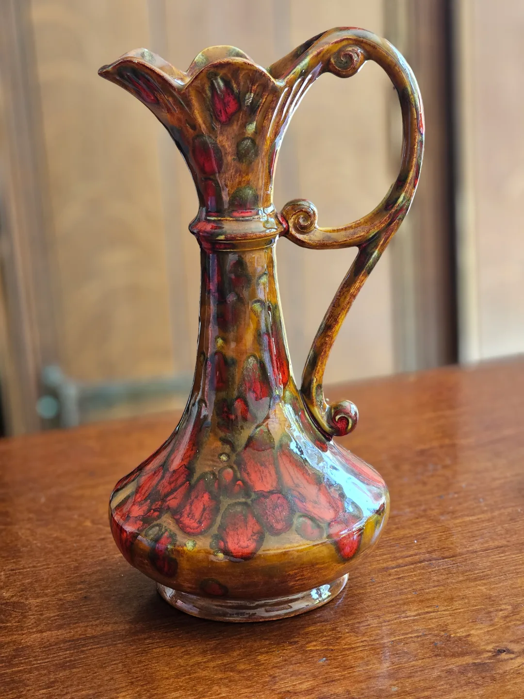 Vintage Ceramic Pitcher - Red and Brown Decor thumbnail