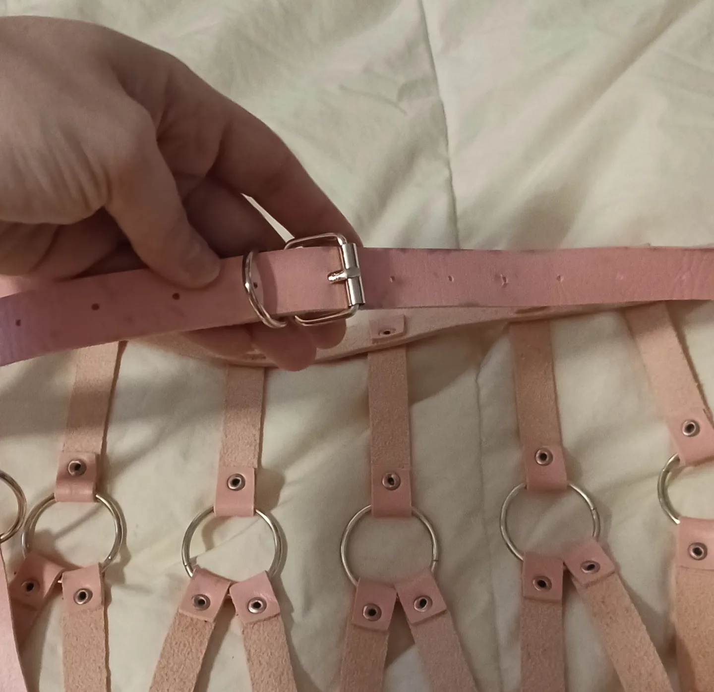 Pink and Black Leather Harness Skirt and Top Set image indicator(2)