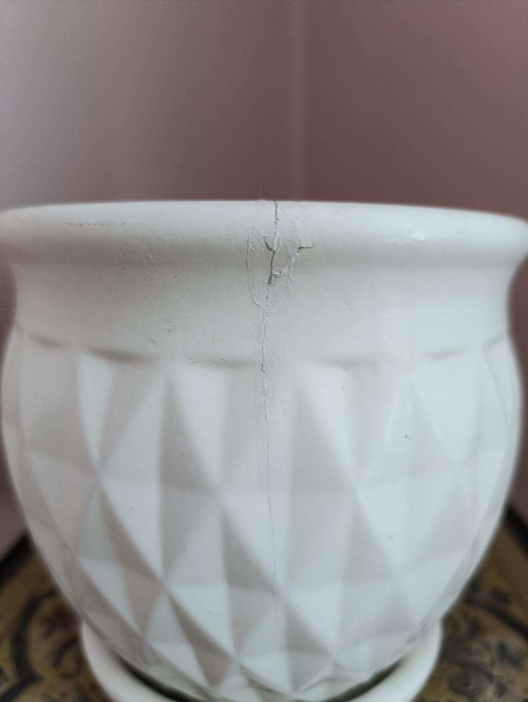 White Ceramic Planter with Geometric Design - photo 3