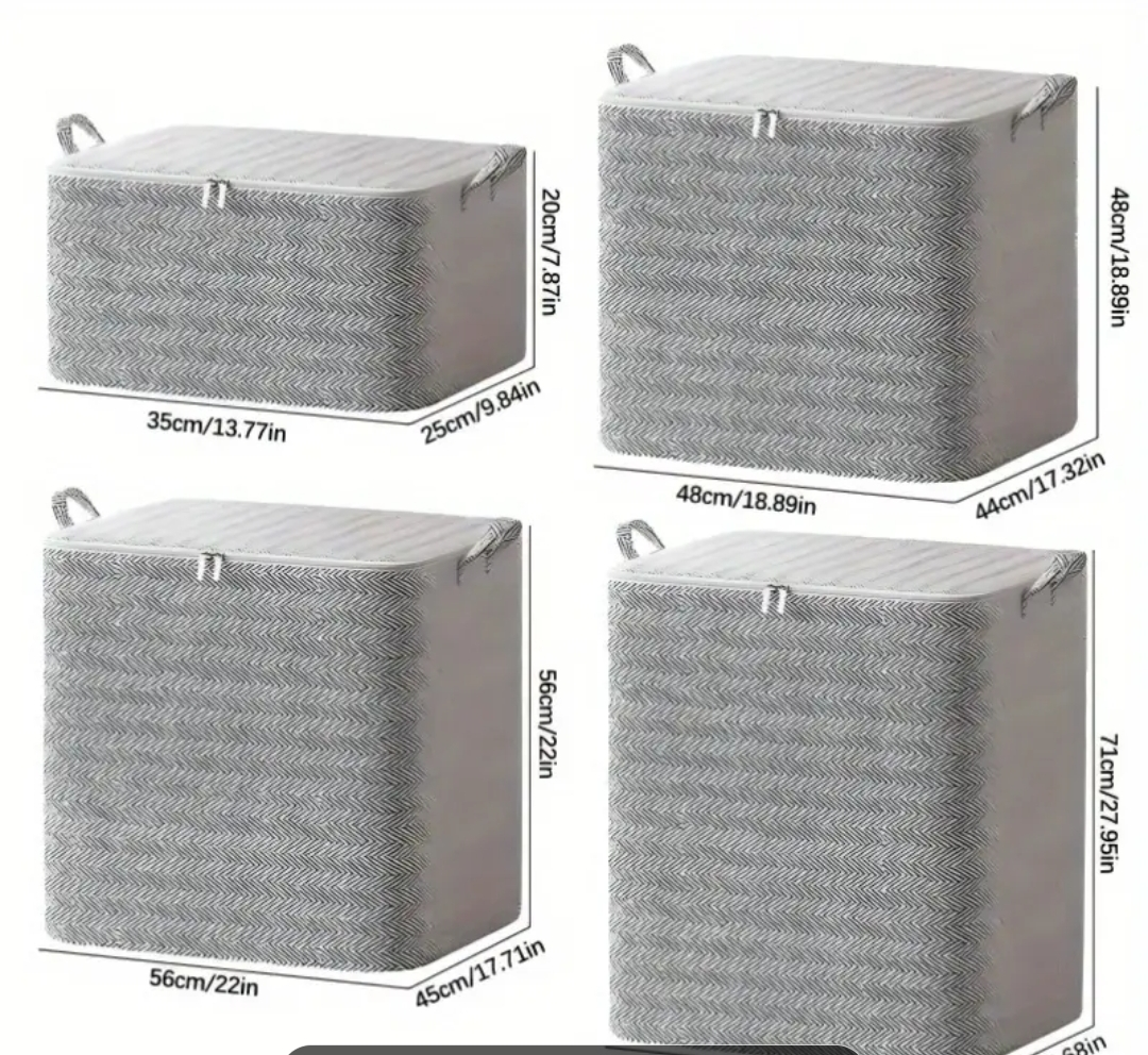 Set of Four Fabric Storage Cubes – Grey Herringbone Pattern - photo 3