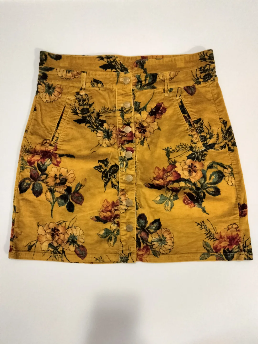 Pilcro Mustard Yellow Floral Corduroy Mini Skirt Size 12 thumbnail