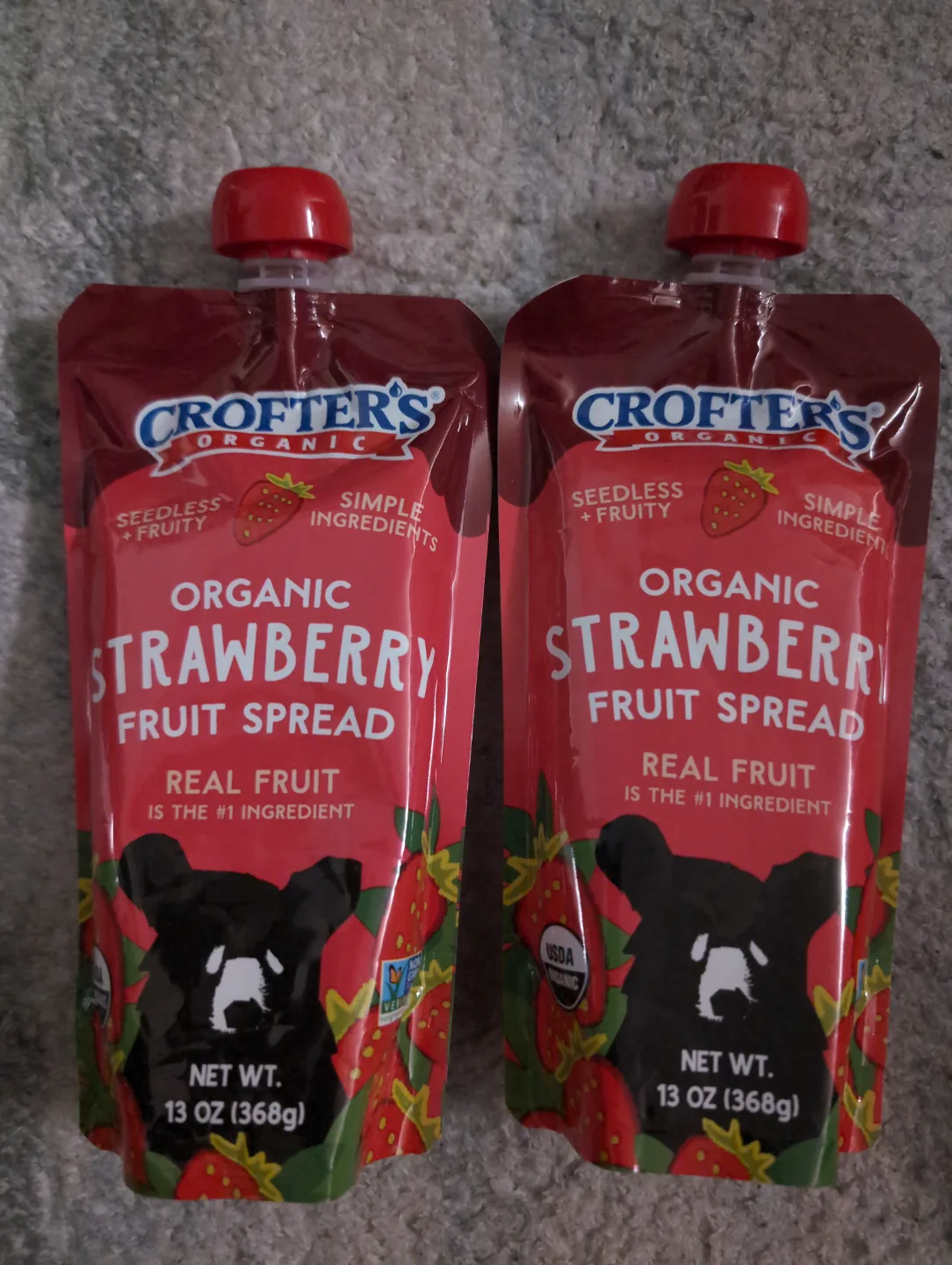 Two pouches of Crofter's Organic Strawberry Fruit Spread thumbnail