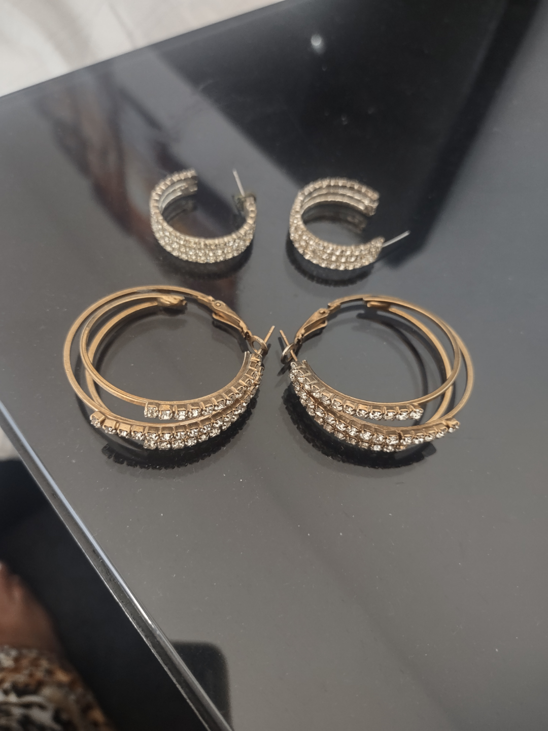 Two Pairs of Rhinestone Hoop Earrings