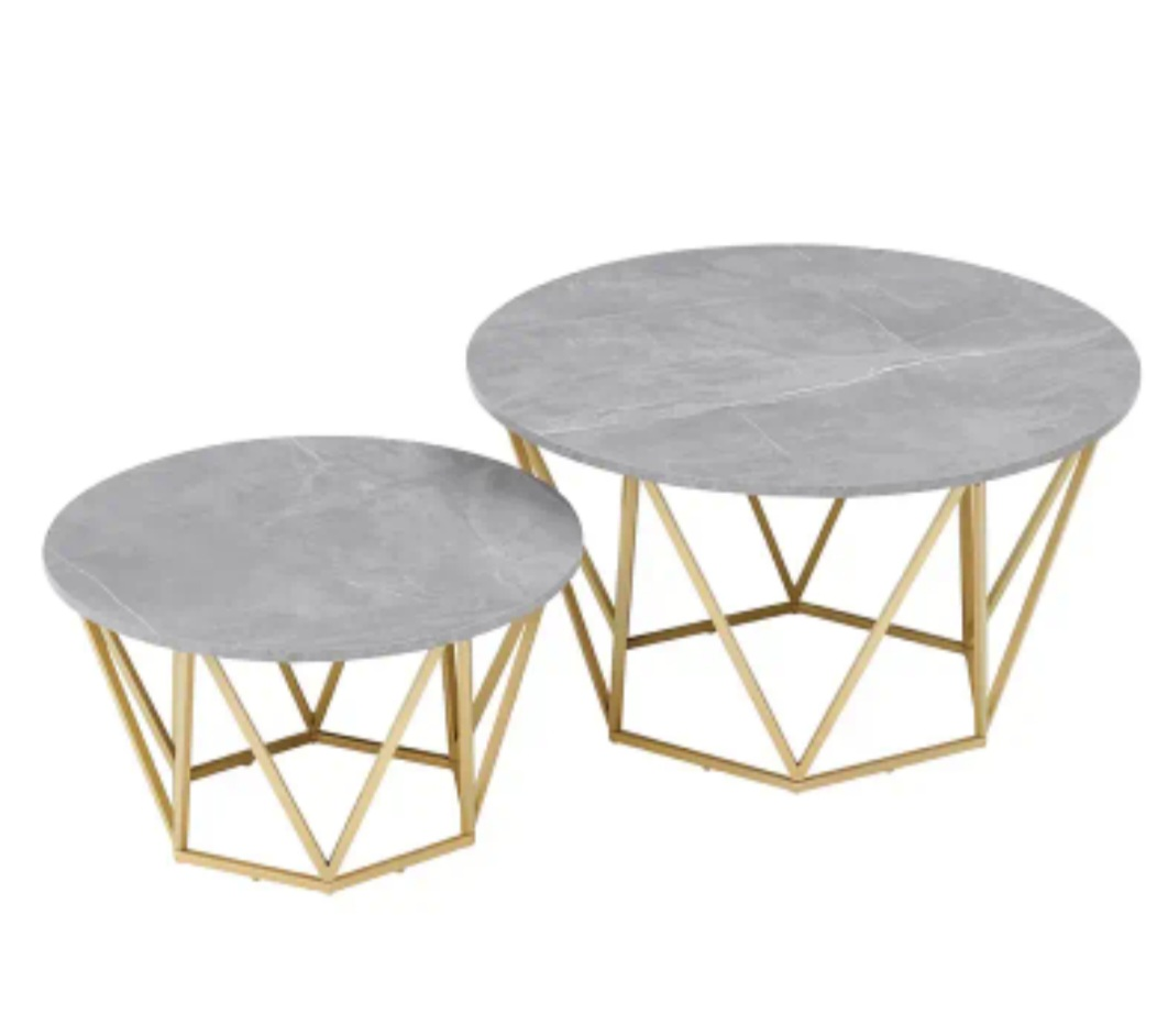 Modern Grey Marble and Gold Nest of Tables