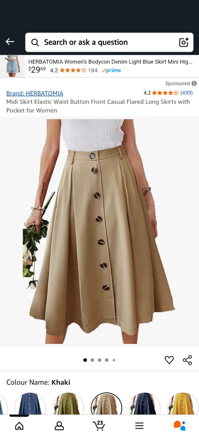 Midi Skirt Elastic Waist Button Front Casual Flared Long Skirts thumbnail