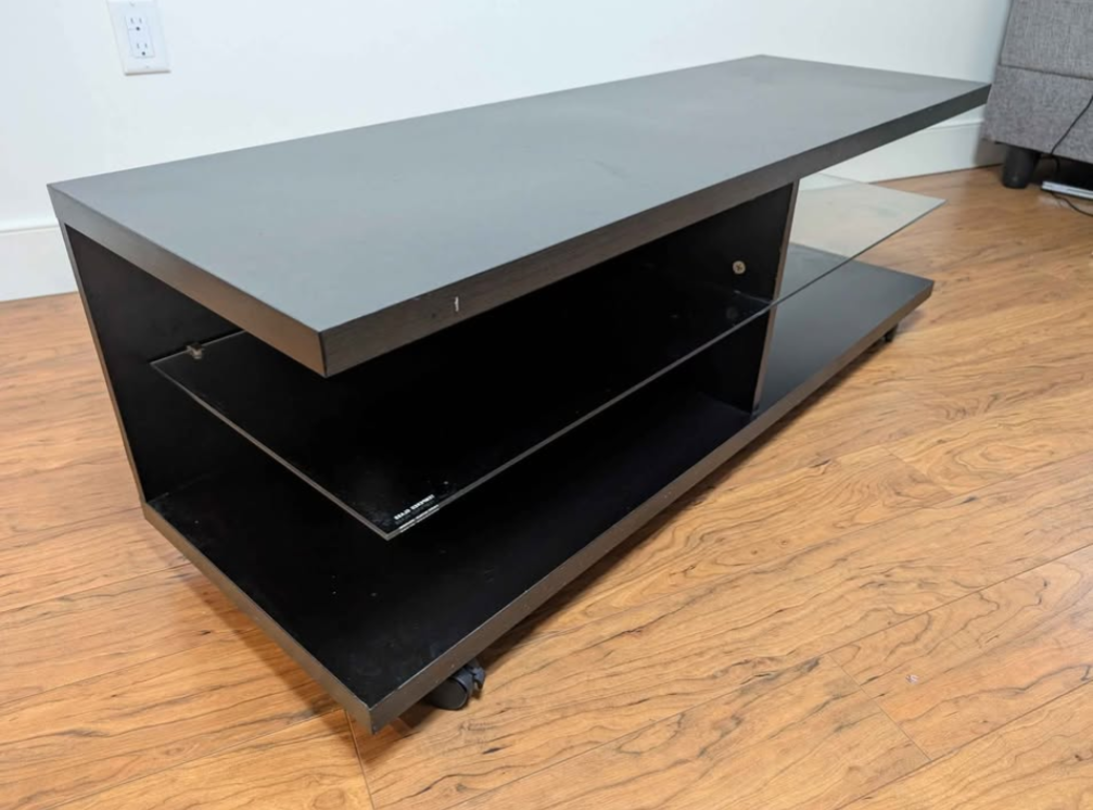 Black TV Stand with Glass Shelves on Casters - photo 3