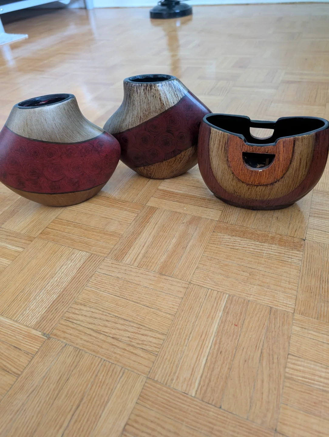 Set of three decorative wooden vases. #freecycle thumbnail