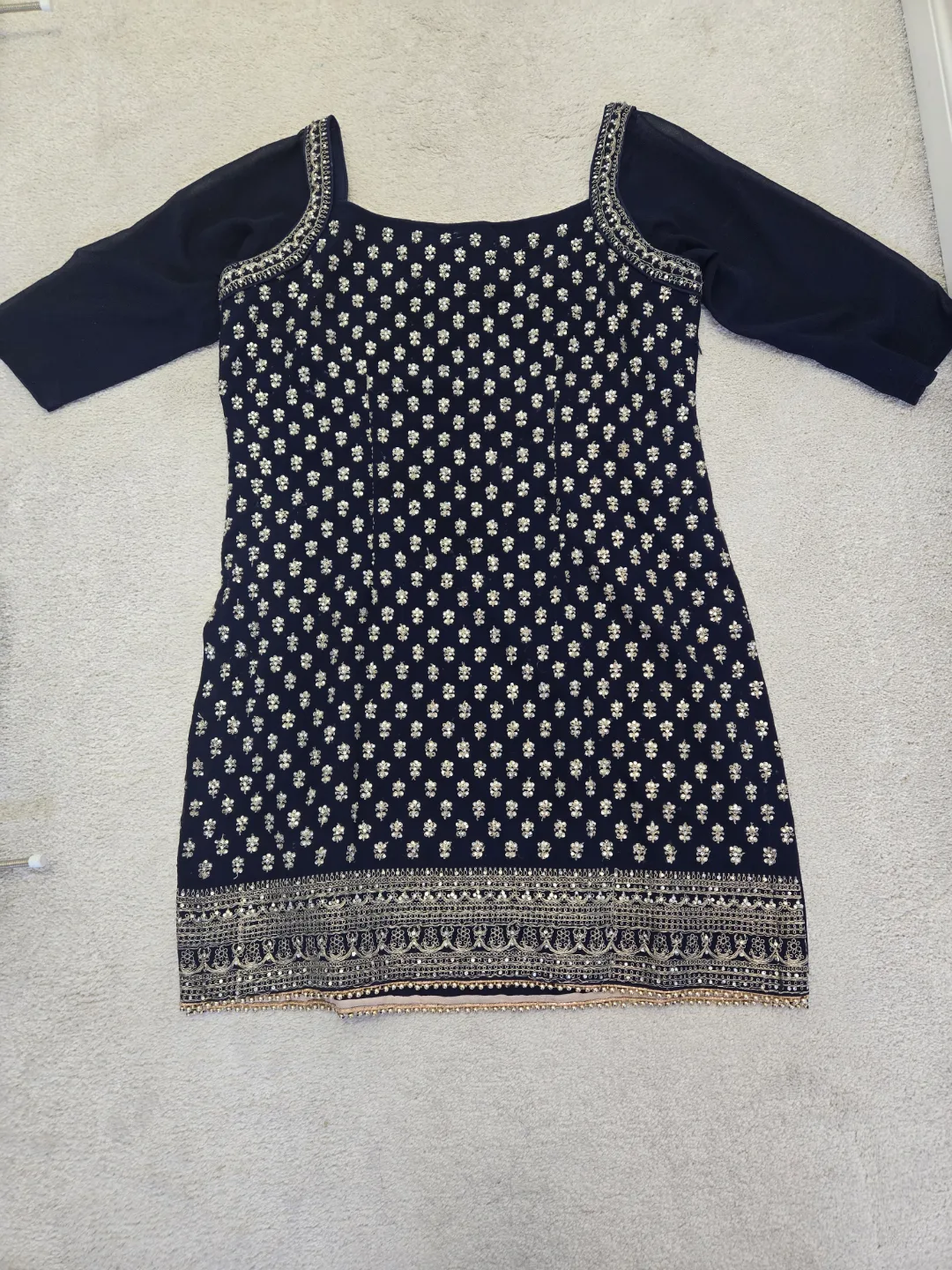 Navy Blue and Gold Embroidered Salwar Kameez Suit thumbnail