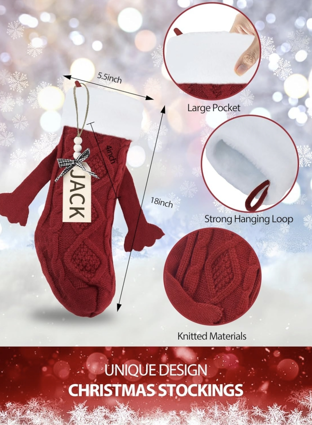 2 Brand New Cute Holding Hands Christmas Stockings, Name Tags - photo 3