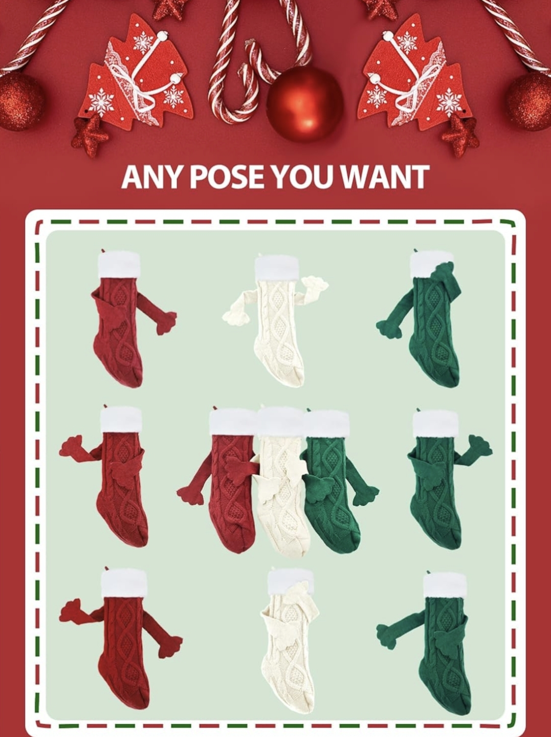 2 Brand New Cute Holding Hands Christmas Stockings, Name Tags - photo 5
