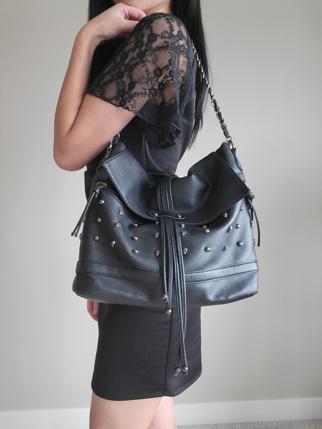 Black Studded Shoulder Bag - photo 2
