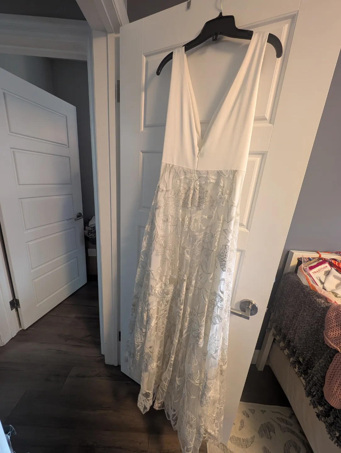 White & Silver Embroidered Maxi Dress, Size 14 thumbnail
