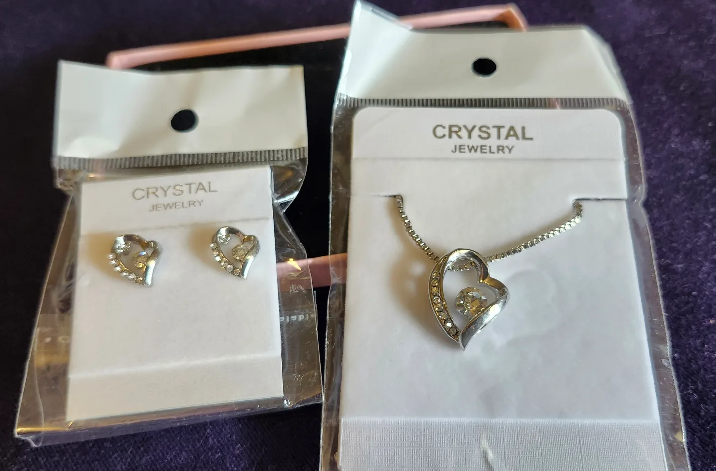 Fake Crystal Jewelry Heart Necklace and Earrings Set thumbnail