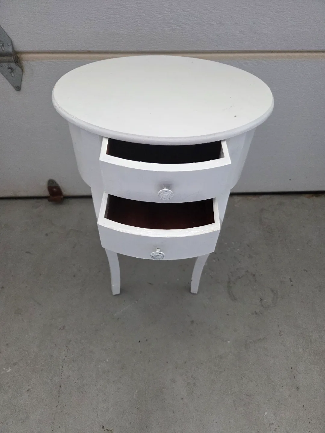 Pair of White Round End Tables with Two Drawers image indicator(2)