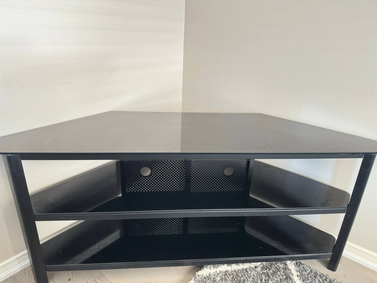 Black Corner TV Stand with Glass Shelves