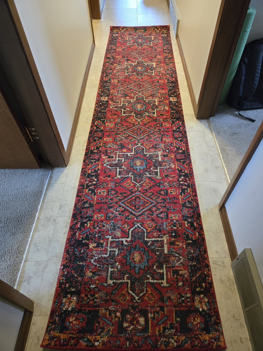 Red and Black Runner Rug, 2.4m x 0.7m
