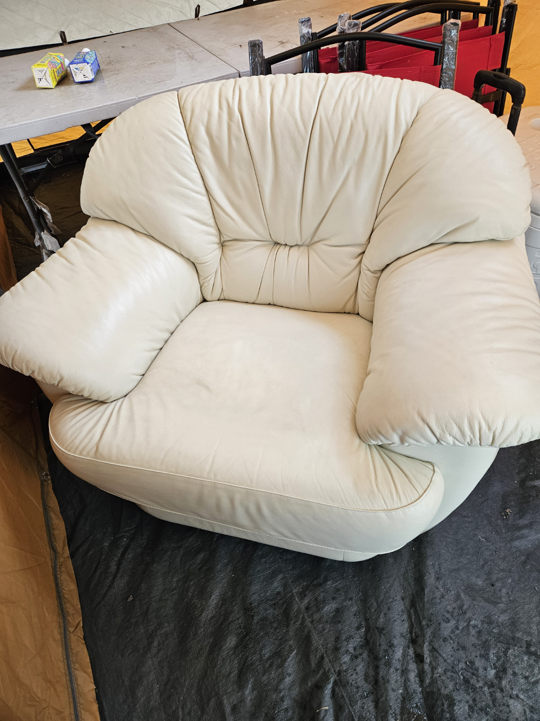 Cream Leather Accent Chair