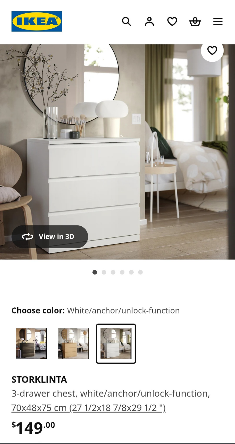 IKEA STORKLINTA 3-Drawer Chest - White - photo 3
