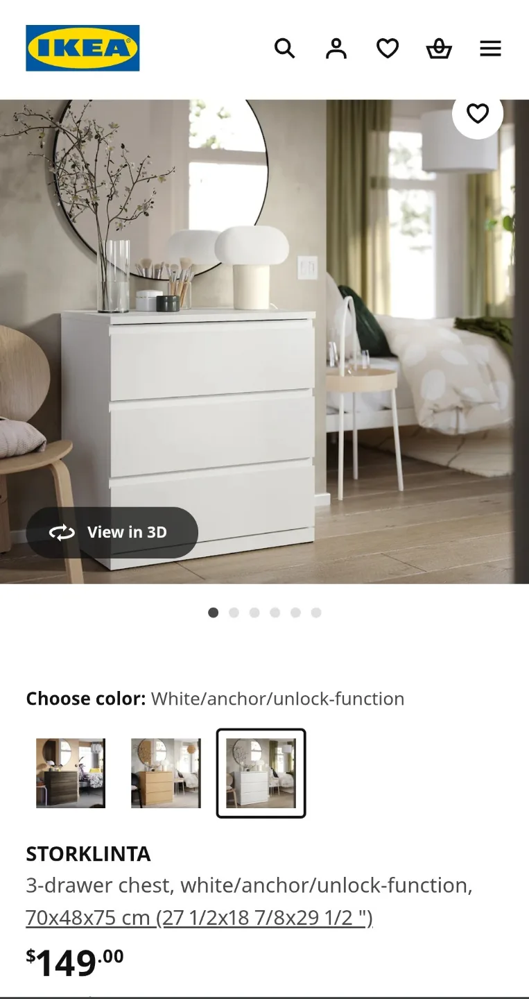 IKEA STORKLINTA 3-Drawer Chest - White image indicator(3)