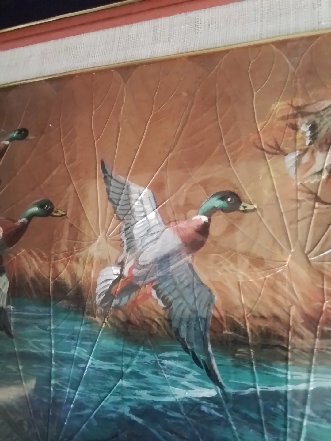 Vintage Framed Leaf Art Painting - Ducks in Flight image indicator(6)