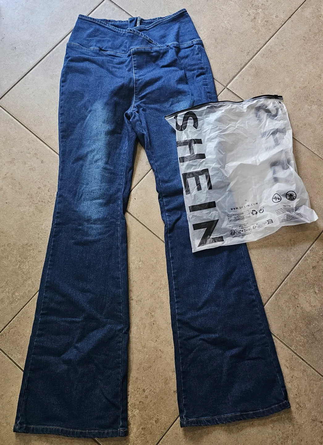SHEIN Dark Wash Flare Jeans (crisscross waist) #freecycle thumbnail