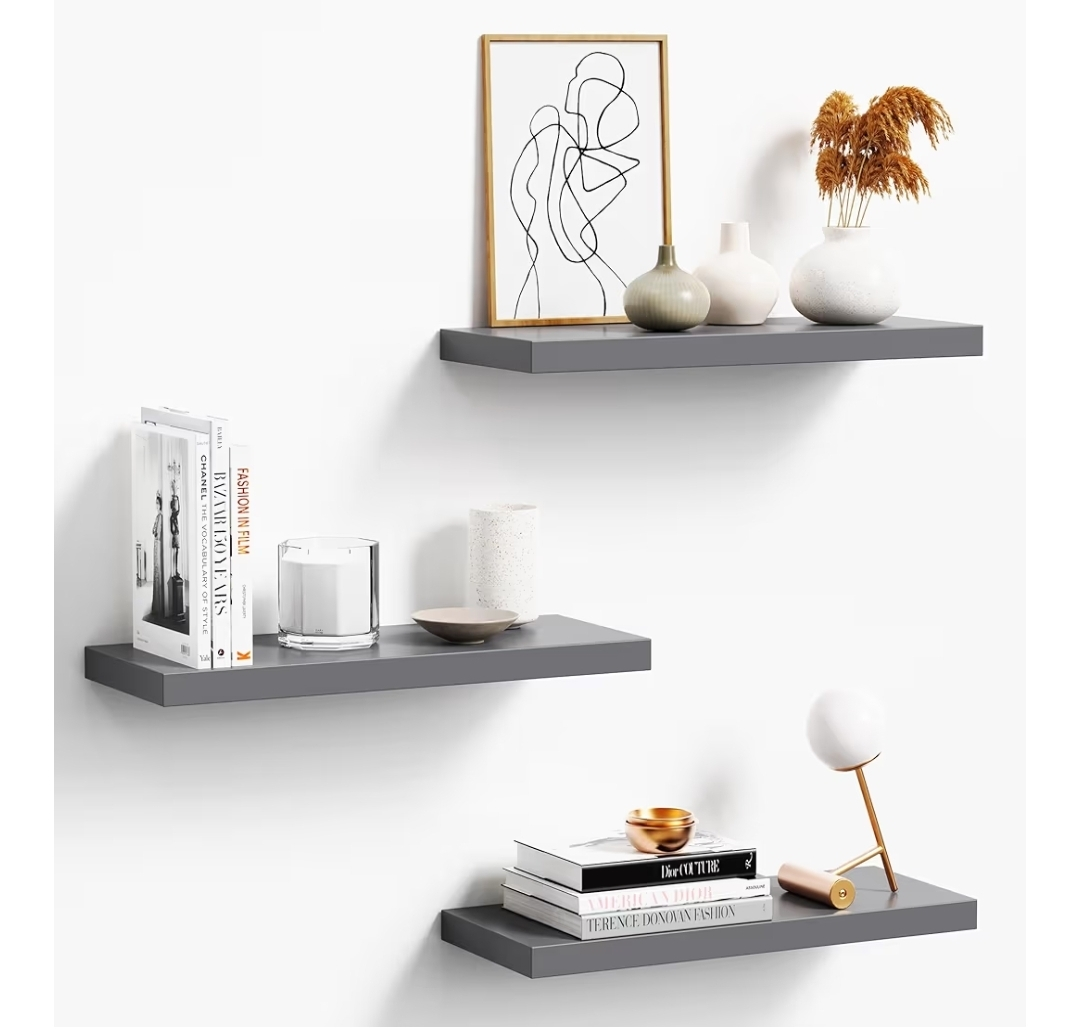 Set of 3 Gray Floating Shelves