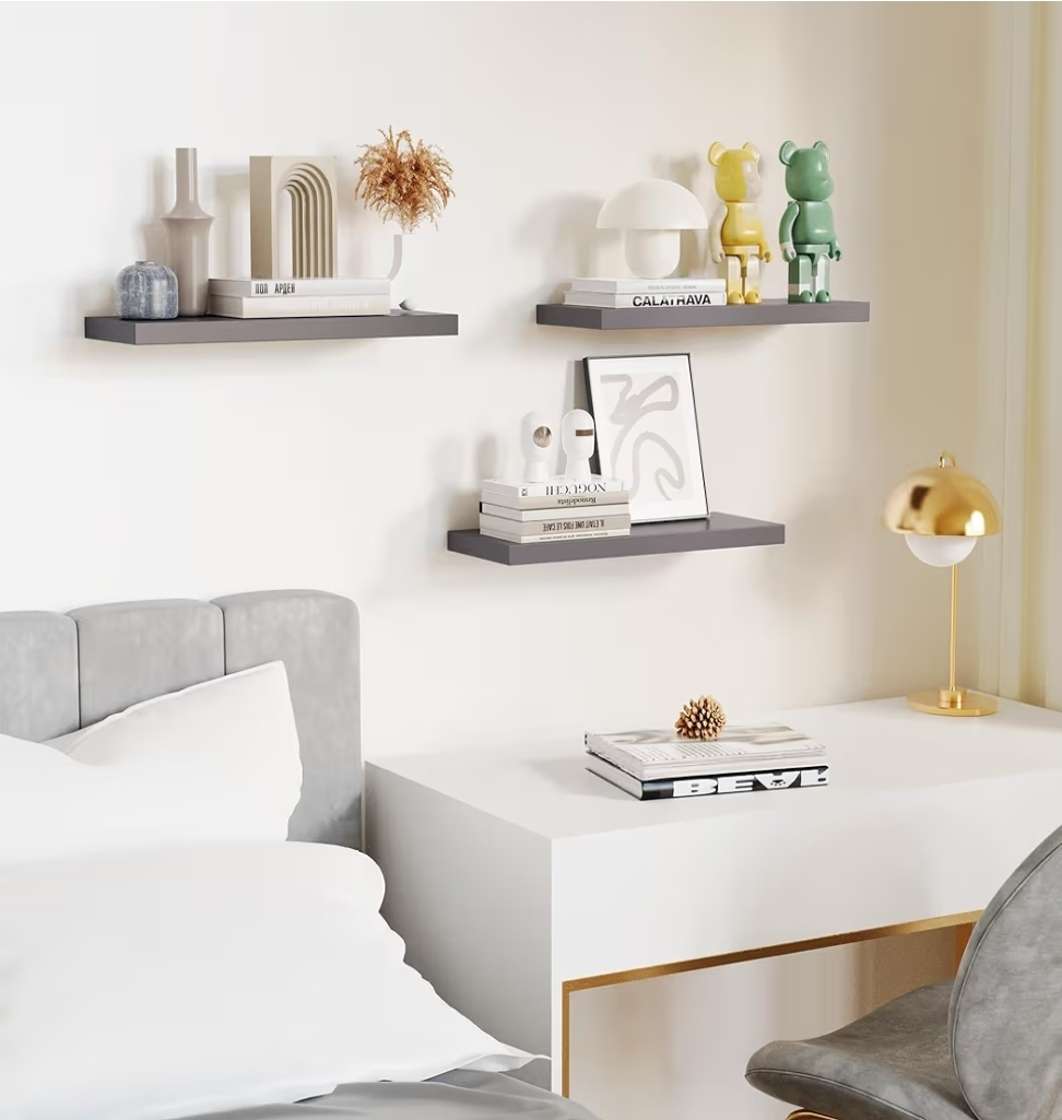 Set of 3 Gray Floating Shelves - photo 2