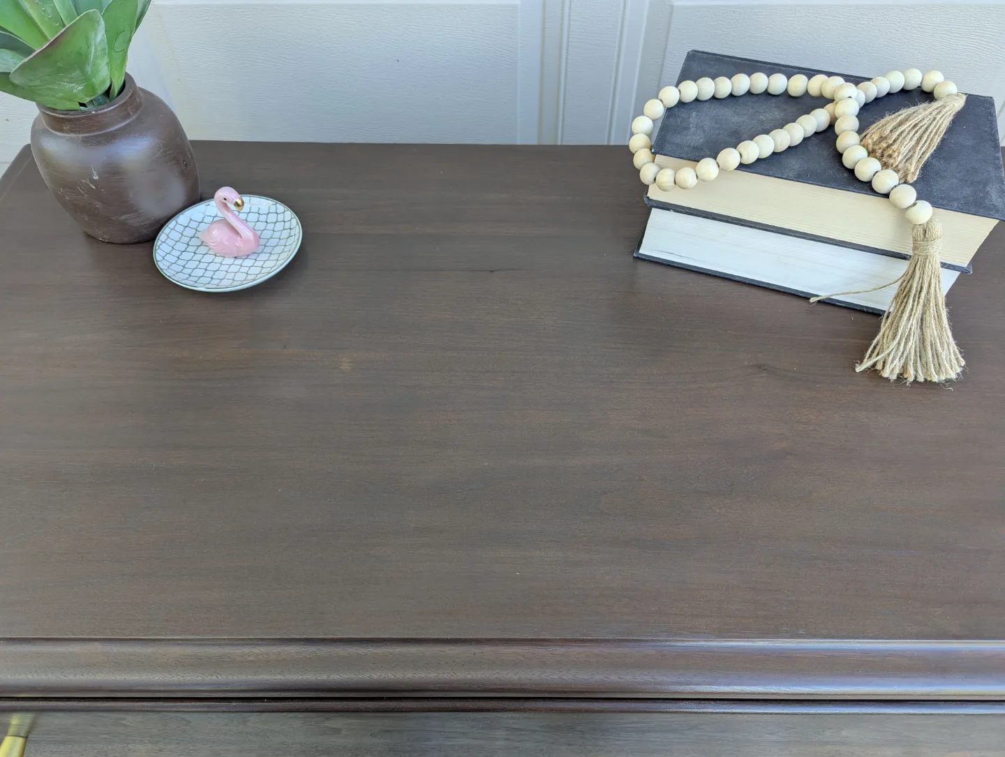 Newly refinished three drawer wood dresser image indicator(5)