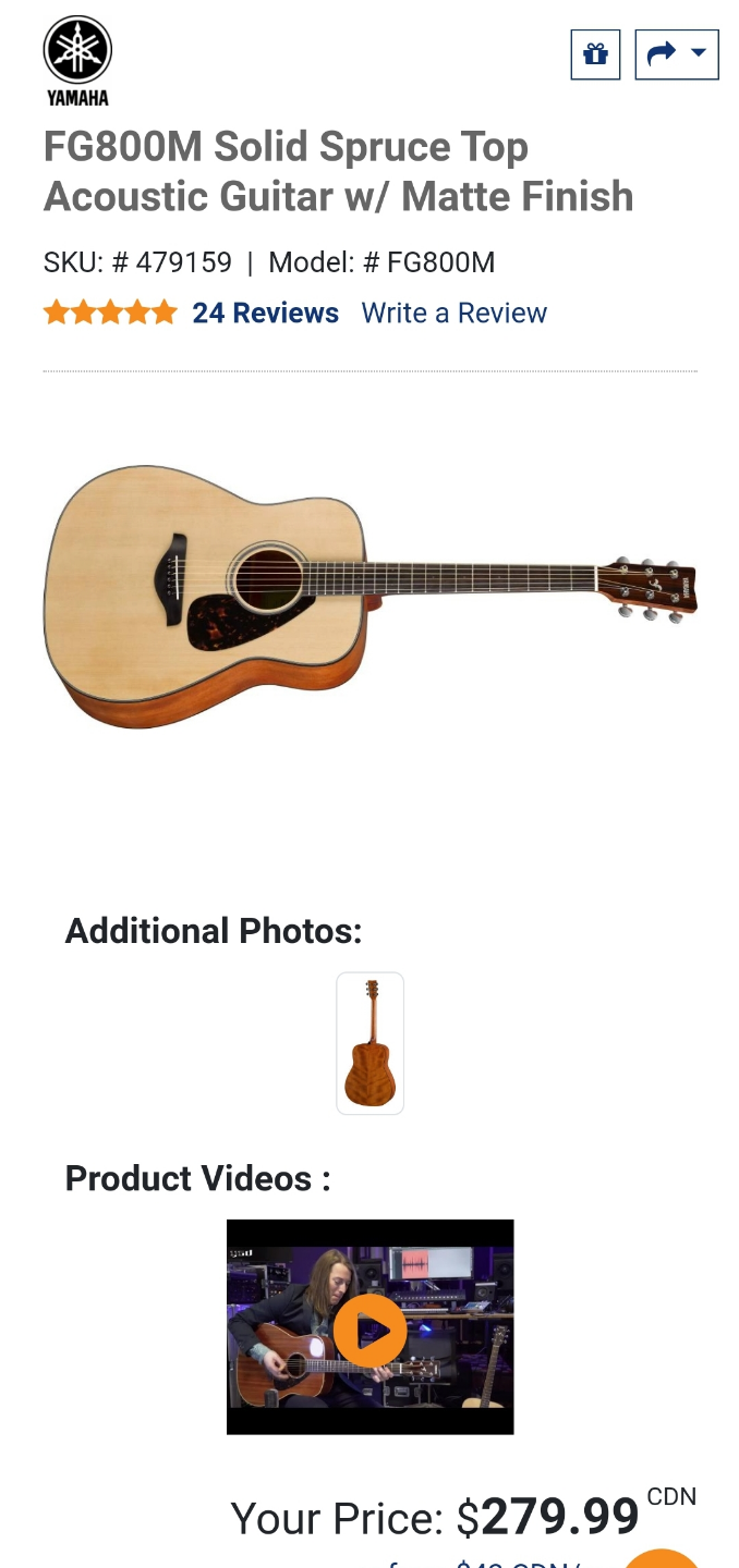 Yamaha FG800M Acoustic Guitar + Guitar stand - photo 4