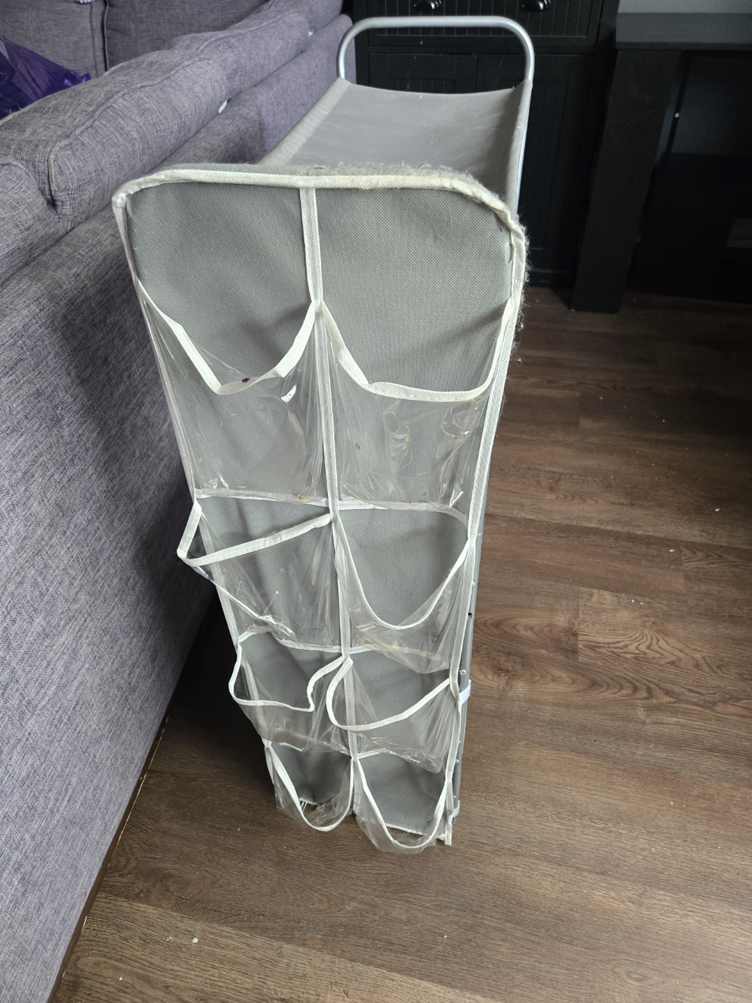 Grey Fabric 5-Tier Shoe Rack with Side Pockets - photo 3