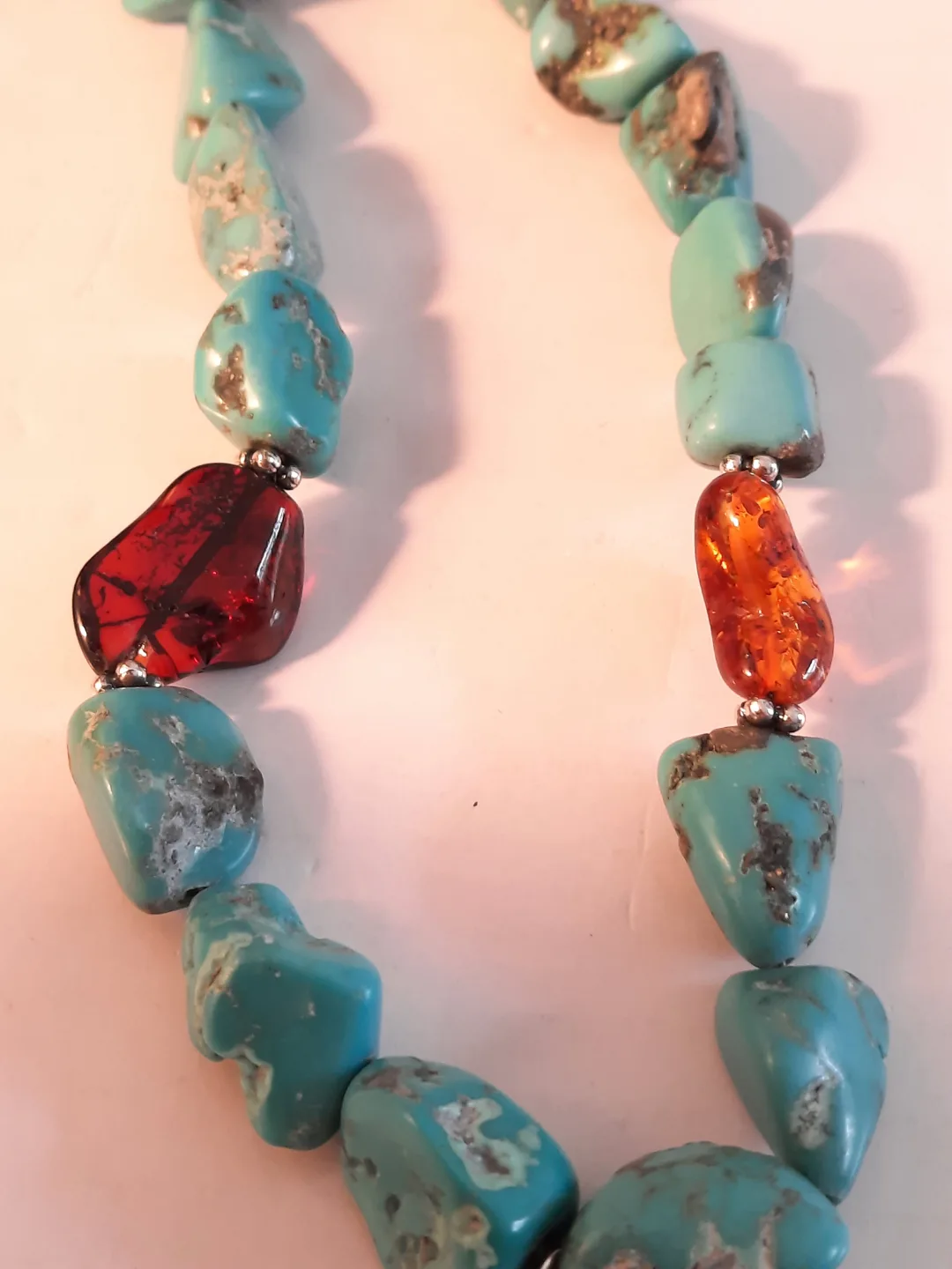 Turquoise and Amber Necklace with 925 silver clasp image indicator(2)