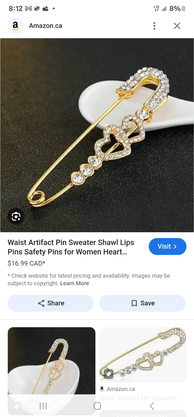 Gold Tone Crystal Heart Safety Pin image indicator(2)