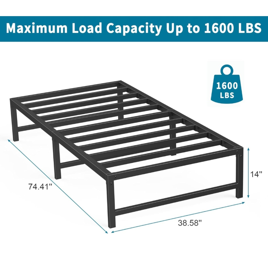 Metal Platform Bed Frame - Twin Size - Heavy Duty -