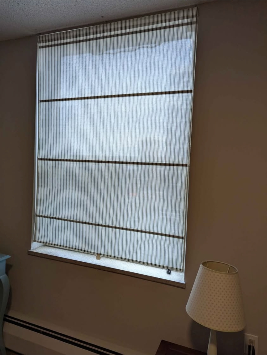 Roman Shades, White and light green Stripe from IKEA