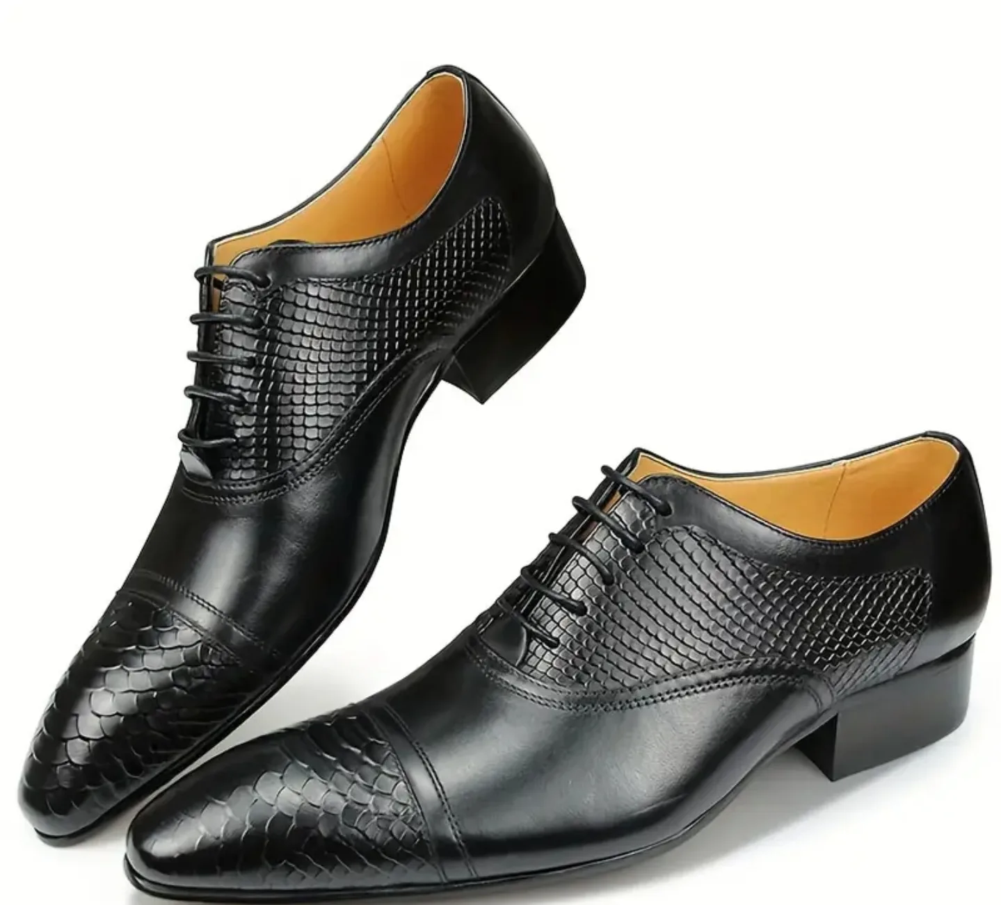 Men's Black Leather Oxford Shoes Snakeskin Pattern image indicator(2)