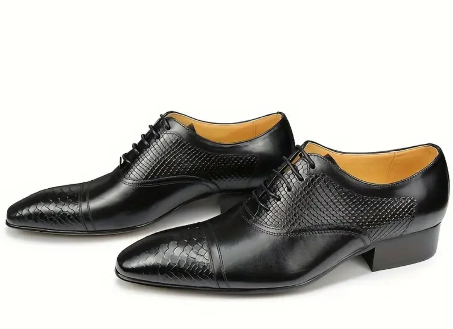 Men's Black Leather Oxford Shoes Snakeskin Pattern image indicator(3)