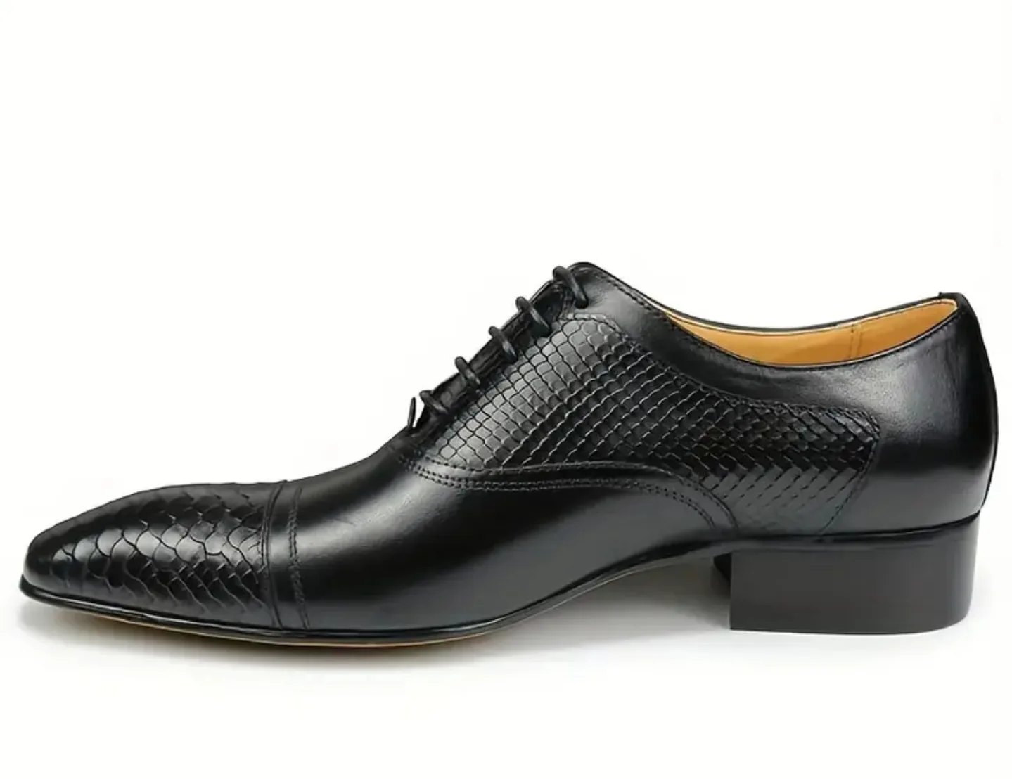 Men's Black Leather Oxford Shoes Snakeskin Pattern image indicator(4)