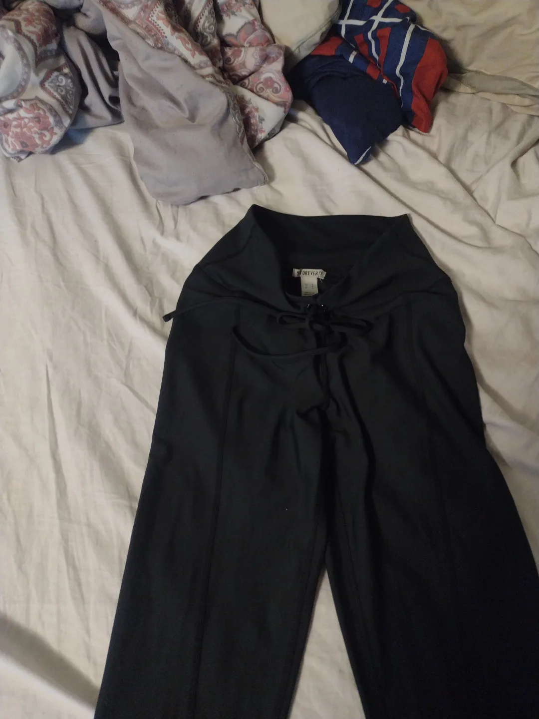 Forever 21 Black Leggings with Lace-Up Detail thumbnail